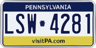 PA license plate LSW4281