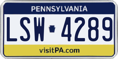 PA license plate LSW4289
