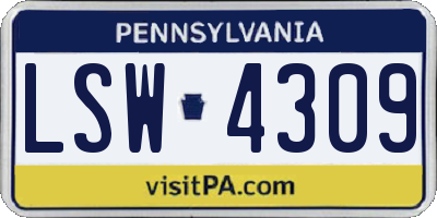 PA license plate LSW4309