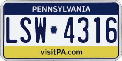PA license plate LSW4316