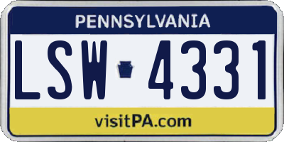 PA license plate LSW4331