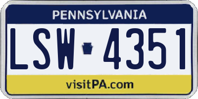 PA license plate LSW4351