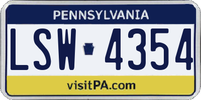 PA license plate LSW4354