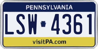PA license plate LSW4361
