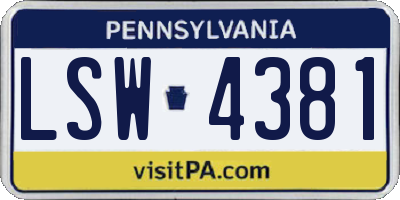 PA license plate LSW4381