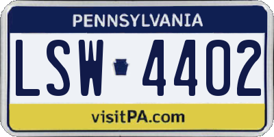PA license plate LSW4402