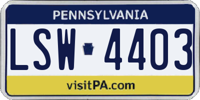 PA license plate LSW4403