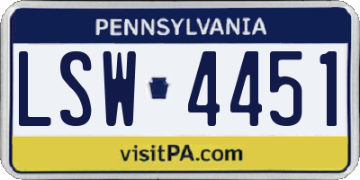 PA license plate LSW4451