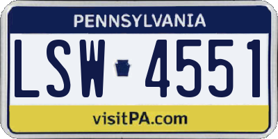 PA license plate LSW4551