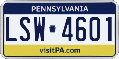 PA license plate LSW4601