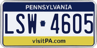 PA license plate LSW4605