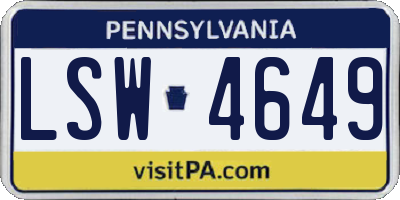 PA license plate LSW4649