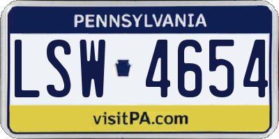 PA license plate LSW4654