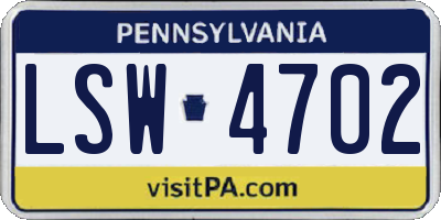 PA license plate LSW4702