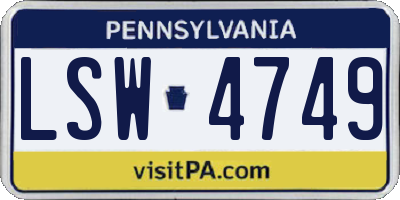 PA license plate LSW4749