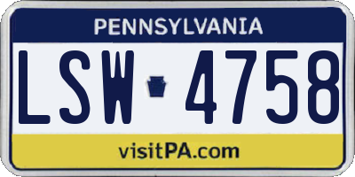 PA license plate LSW4758