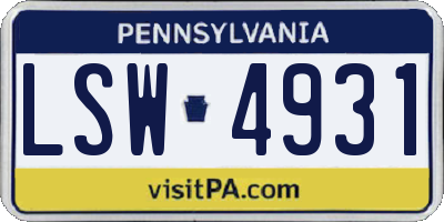 PA license plate LSW4931