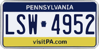 PA license plate LSW4952