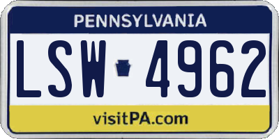 PA license plate LSW4962