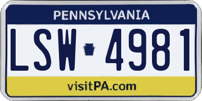 PA license plate LSW4981