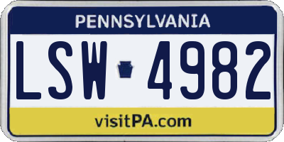 PA license plate LSW4982