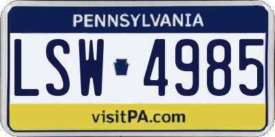 PA license plate LSW4985
