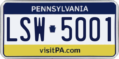 PA license plate LSW5001