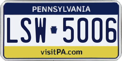 PA license plate LSW5006