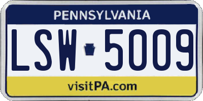 PA license plate LSW5009