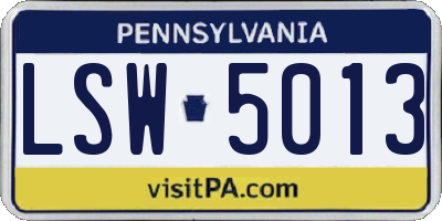 PA license plate LSW5013