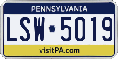 PA license plate LSW5019