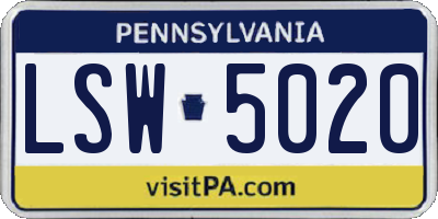 PA license plate LSW5020