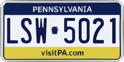 PA license plate LSW5021