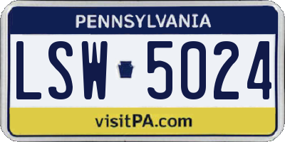 PA license plate LSW5024
