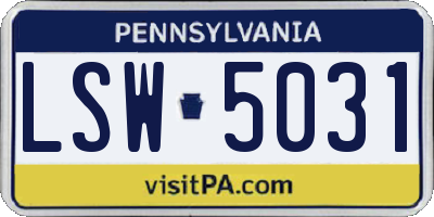 PA license plate LSW5031