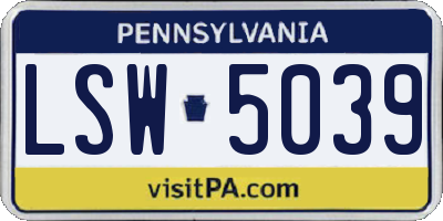PA license plate LSW5039