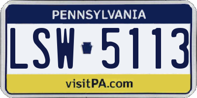 PA license plate LSW5113