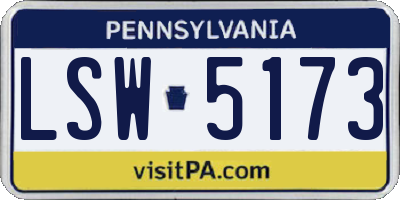 PA license plate LSW5173