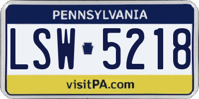 PA license plate LSW5218