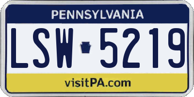 PA license plate LSW5219