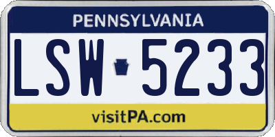 PA license plate LSW5233
