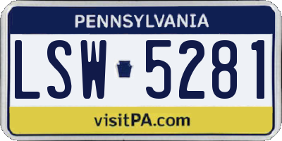 PA license plate LSW5281