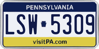 PA license plate LSW5309