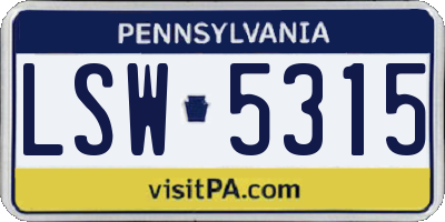 PA license plate LSW5315