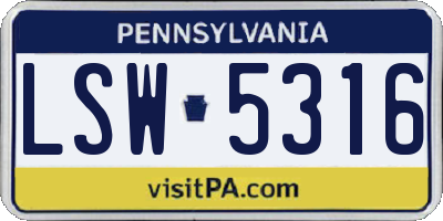 PA license plate LSW5316