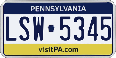 PA license plate LSW5345