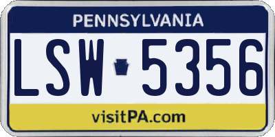 PA license plate LSW5356