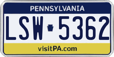 PA license plate LSW5362