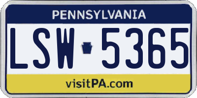 PA license plate LSW5365