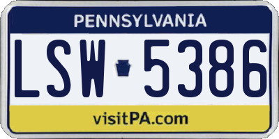 PA license plate LSW5386
